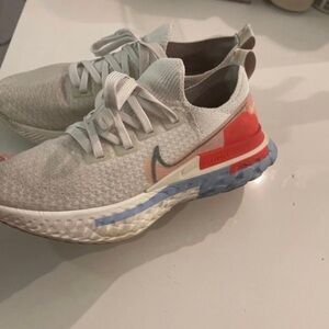 Nike Women's Sneakers - White, Orange, and Blue